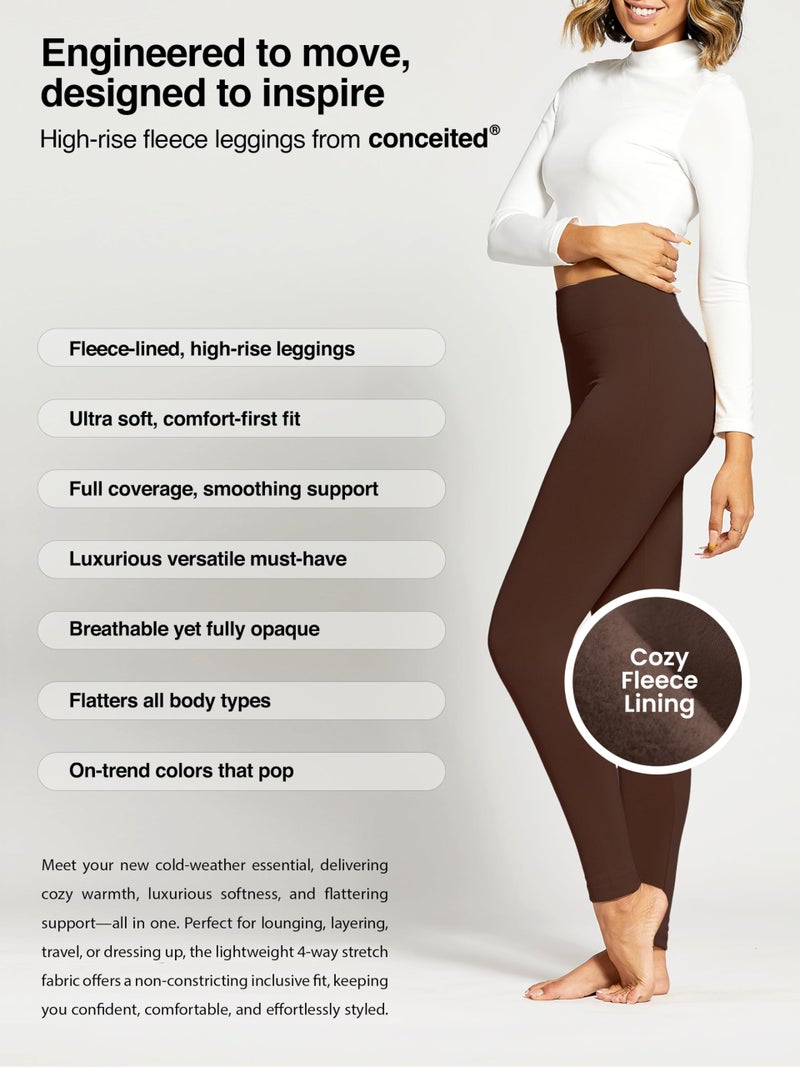 Conceited Fleece Lined Leggings Women - Warm - Winter - Women's Tights - Available in Plus Size - Blossom Weave - Small - Medium Brown - Image 2